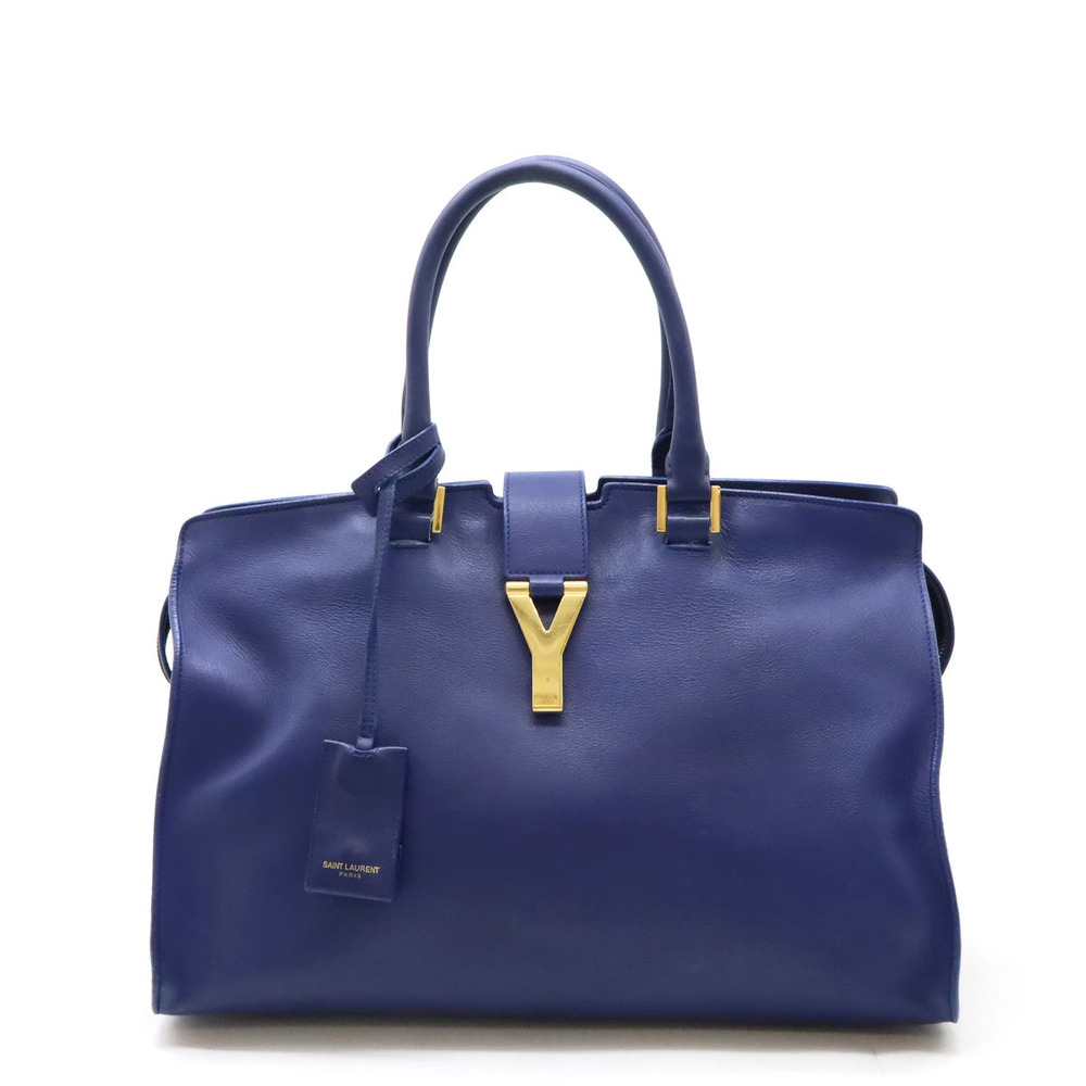 SAINT LAURENT PARIS YSL Yves Y Cabas Handbag Leather Blue
